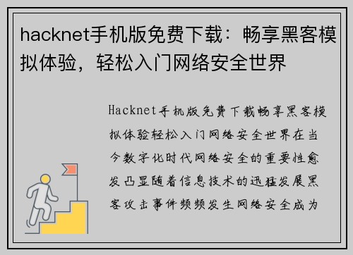 hacknet手机版免费下载：畅享黑客模拟体验，轻松入门网络安全世界